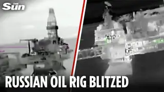  thumbnail: Moment Ukrainian drones bomb three major Russian oil rigs in night blitz